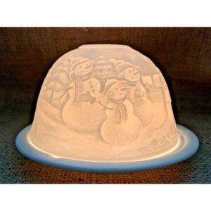 Lithopane Fairy Light Snowmen Angels Christmas Winter Scene by Seagull